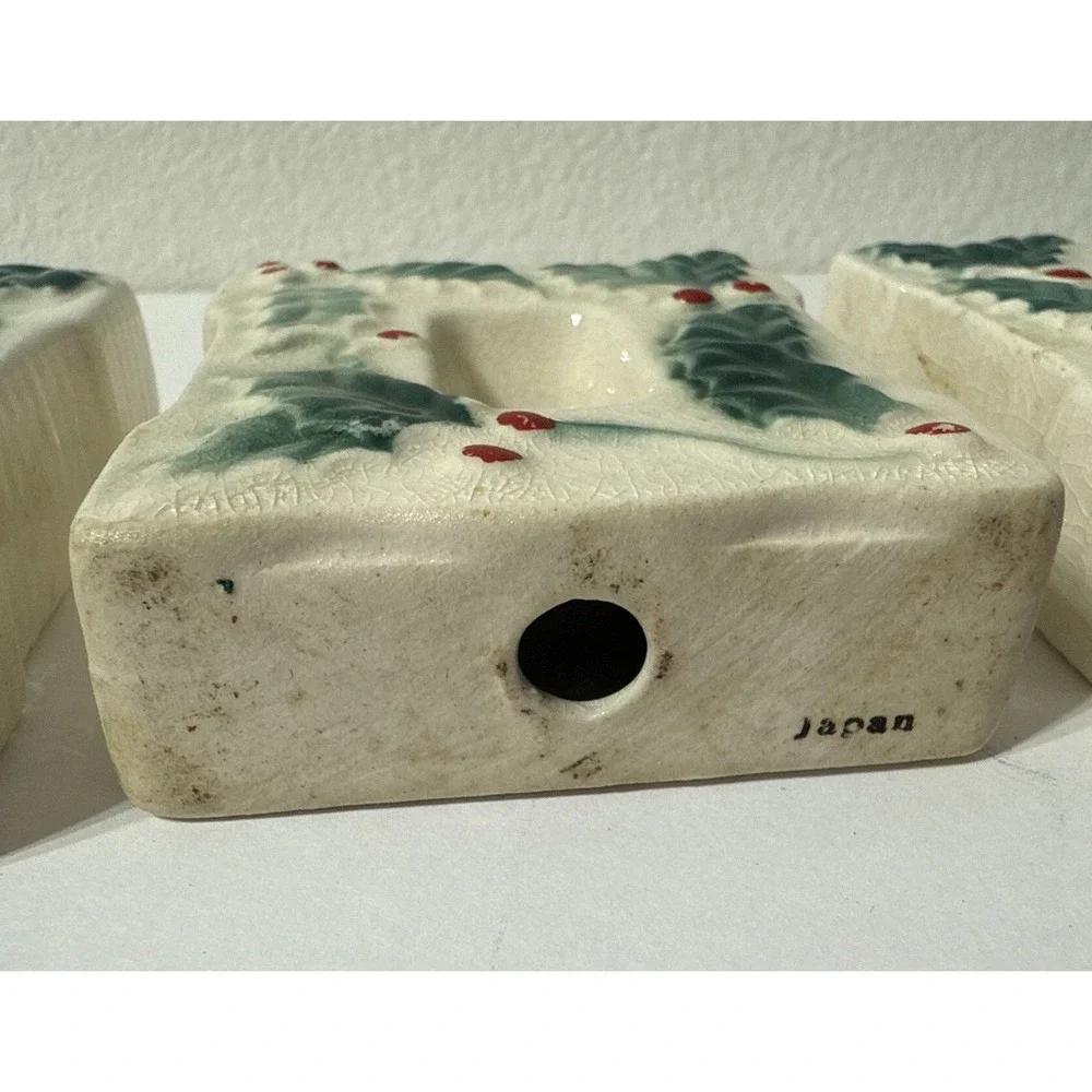 Vintage Ceramic NOEL Letters Christmas Mini‎ Candlestick Set Kitschy Retro Japan